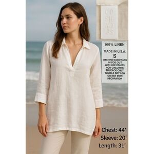 CP SHADES Tunic Top Womens Small 100% Linen White USA Minimalist Coastal Resort